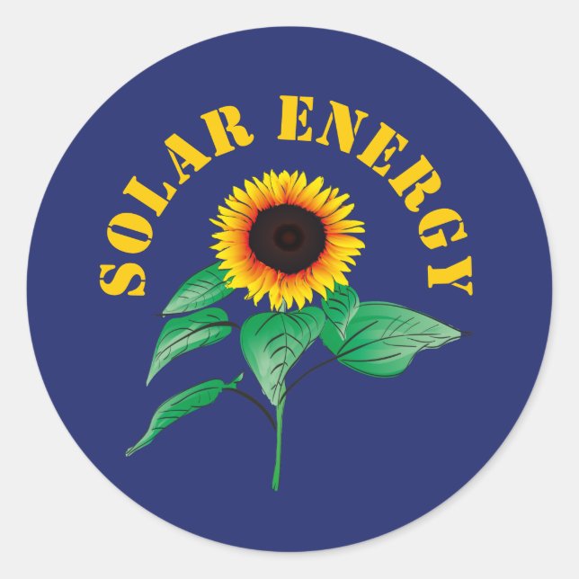Watercolor Sunflower Solar Energy Navy Blue Classic Round Sticker (Front)