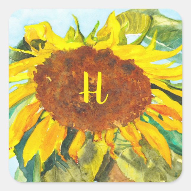 Watercolor Sunflower Square Sticker (Front)