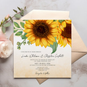 Watercolor Sunflower Square wedding  invitation