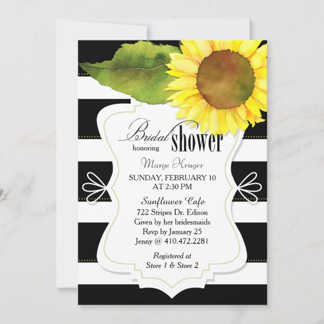 Watercolor Sunflower & Stripes Bridal Shower Invitation (Front)