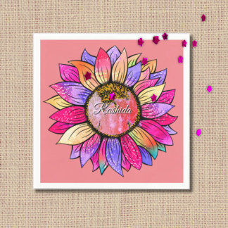 Watercolor Sunflower Summer Pink & Purple Napkin