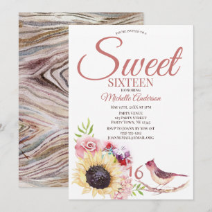 Watercolor Sunflower Sweet Sixteen Invitation