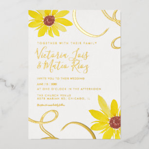 Watercolor Sunflower Swirl Wedding Pressed