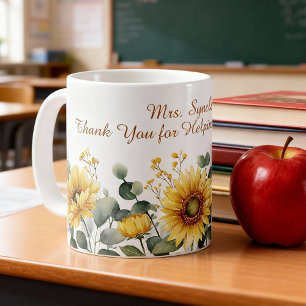 Watercolor Sunflower Teacher Appreciation Script Coffee Mug