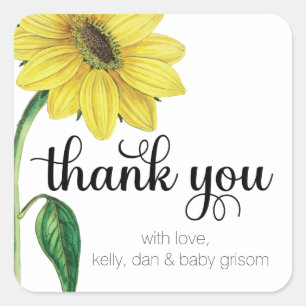 Watercolor Sunflower Thank You Sticker