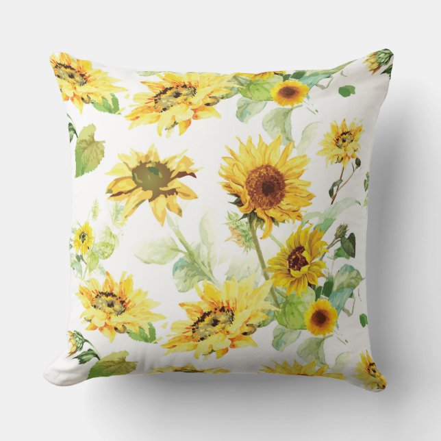 Watercolor Sunflower Throw Pillow (Front)