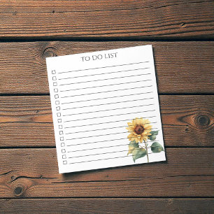 Watercolor Sunflower To Do List Rustic Country Notepad