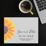 Watercolor Sunflower Wedding Grey Save The Date Announcement Postcard<br><div class="desc">Watercolor Sunflower Wedding Save The Date Announcement Postcard. Sunflowers are a symbol of loyalty and longevity! What better flower to have when asking family and friends to save your wedding date? This modern and simple card features an original watercolor painting of a yellow sunflower on a pale grey background. Original...</div>
