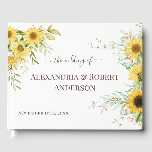 Watercolor Sunflower Wedding Guest Book (Front)