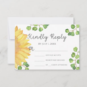 Watercolor sunflower Wedding RSVP Card