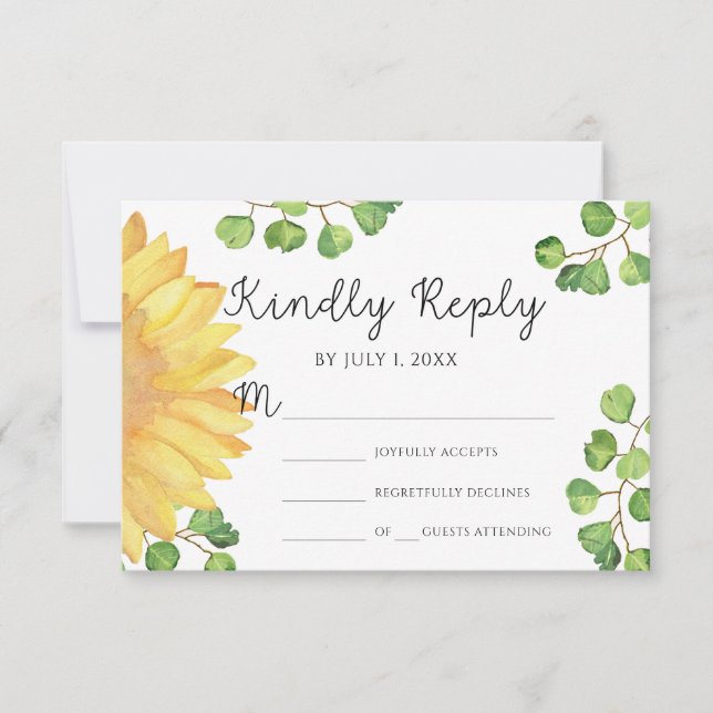Watercolor sunflower Wedding RSVP Card (Front)