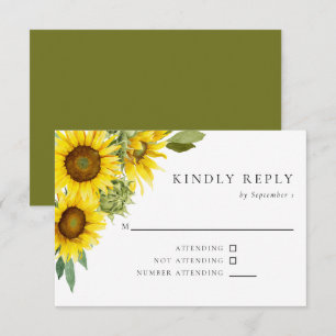 Watercolor Sunflower Wedding RSVP Elegant Rustic  Card