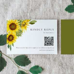 Watercolor Sunflower Wedding RSVP QR Code en ligne