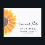Watercolor Sunflower Wedding Save The Date Announcement Postcard<br><div class="desc">Watercolor Sunflower Wedding Save The Date Announcement Postcard. Sunflowers are a symbol of loyalty and longevity! What better flower to have when asking family and friends to save your wedding date? This modern and simple card features an original watercolor painting of a yellow sunflower on a white background. Original Watercolor...</div>