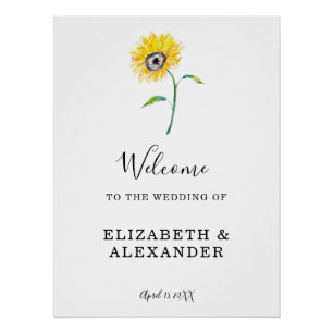 Watercolor Sunflower Welcome Wedding Elegant Chic Poster