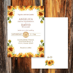 Watercolor Sunflower White Wedding Invitation
