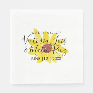 Watercolor Sunflower Wild Floral Yellow Wedding Napkin