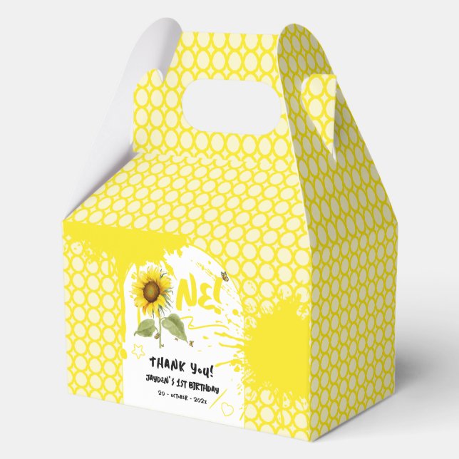 Watercolor Sunflower with Butterflies 1st Birthday Favor Box (Front)