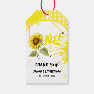 Watercolor Sunflower with Butterflies 1st Birthday Gift Tags