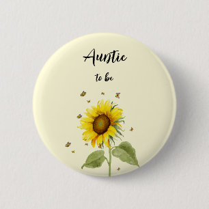 Watercolor Sunflower with Butterflies Auntie-to-be 2 Inch Round Button