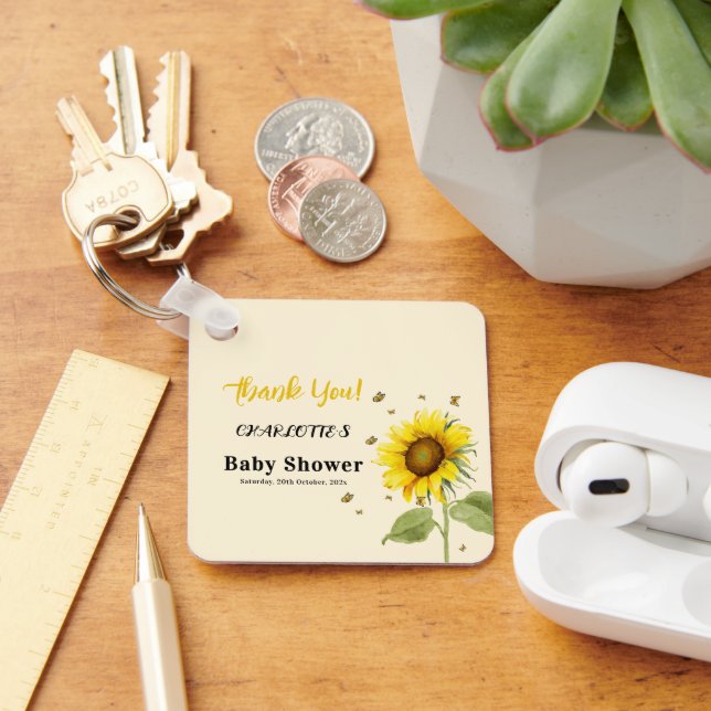Watercolor Sunflower with Butterflies Baby Shower Keychain (Desk)