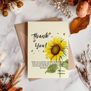 Watercolor Sunflower with Butterflies Baby Shower Thank You Card