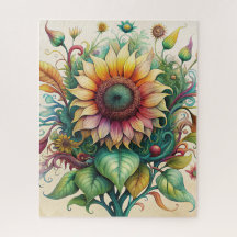 Watercolor Sunflower With Vines Puzzle #1
