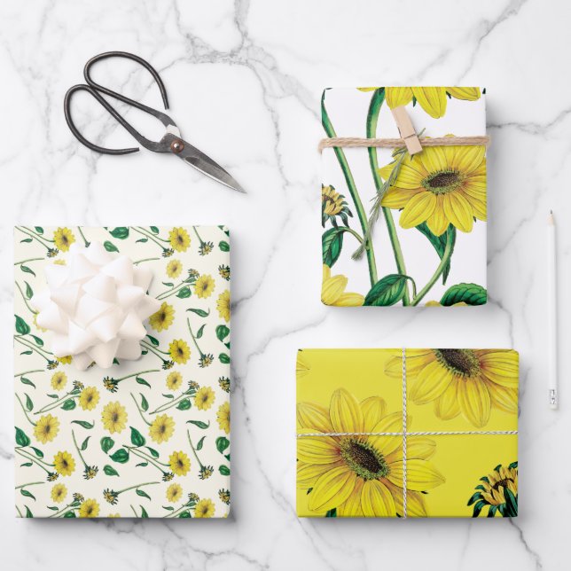 Watercolor Sunflower  Wrapping Paper Sheet (Front)