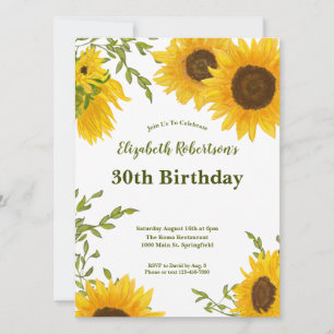 Watercolor Sunflowers 30th Birthday Invitation