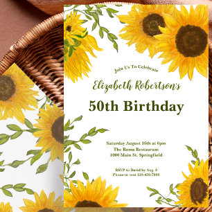 Watercolor Sunflowers 50th Birthday Invitation