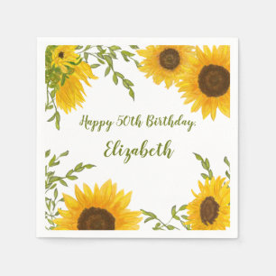 Watercolor Sunflowers 50th Birthday Napkins