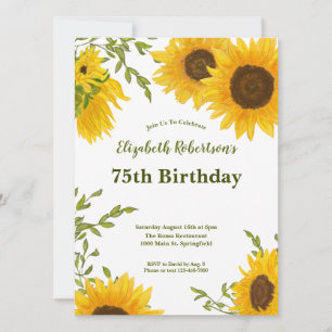 Watercolor Sunflowers 75th Birthday Invitation