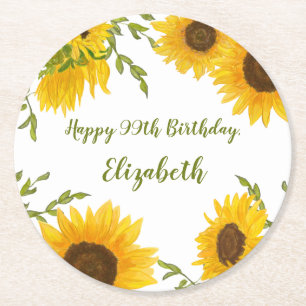Watercolor Sunflowers 99th Birthday Coaster