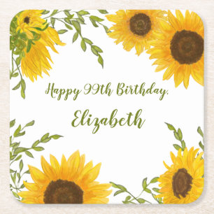 Watercolor Sunflowers 99th Birthday Coaster