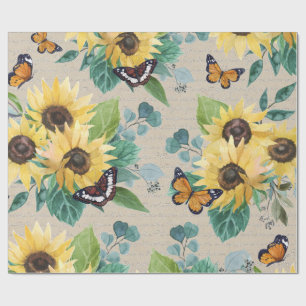 Watercolor Sunflowers and Butterflies Decoupage Wrapping Paper