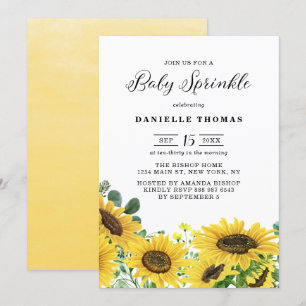 Watercolor Sunflowers and Eucalyptus Baby Sprinkle Invitation