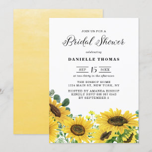 Watercolor Sunflowers and Eucalyptus Bridal Shower Invitation