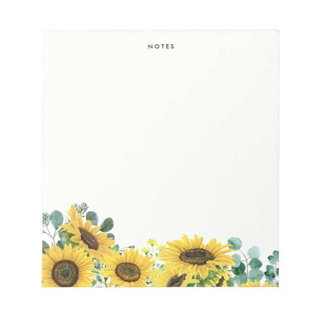 Watercolor Sunflowers and Eucalyptus Garden Custom Notepad (Front)