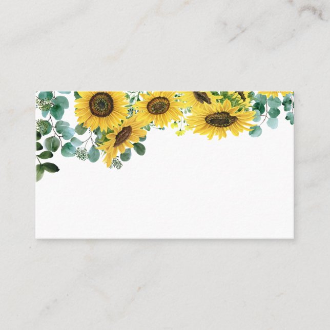 Watercolor Sunflowers and Eucalyptus Garland Place Card (Front)
