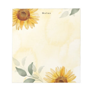 Watercolor Sunflowers and Eucalyptus Personalized Notepad