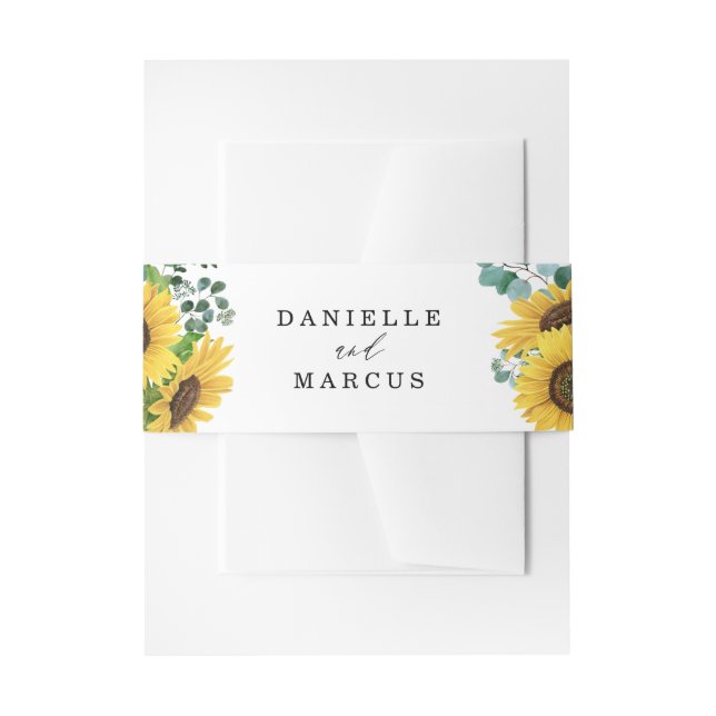 Watercolor Sunflowers and Eucalyptus Wedding Invitation Belly Band (Front Example)