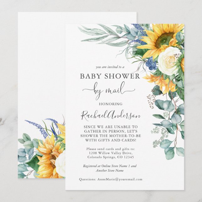Watercolor Sunflowers Baby Shower by Mail Invitation (Front/Back)