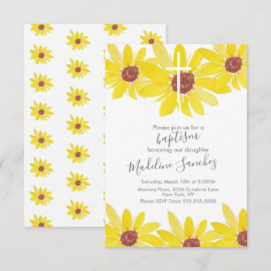 Watercolor Sunflowers Baptism Hand Painted Invitation