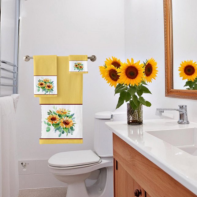 Watercolor sunflowers bath towel set (Creator Uploaded)