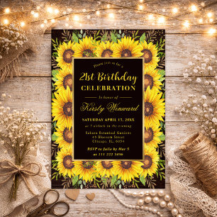 Watercolor Sunflowers Border Frame Birthday Invitation