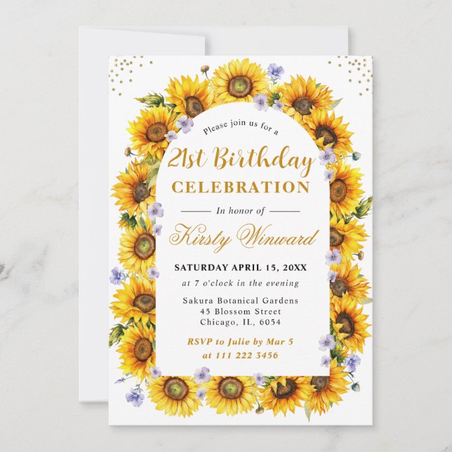 Watercolor Sunflowers Border Frame  Birthday Invitation (Front)