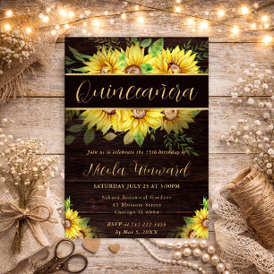 Watercolor Sunflowers Border Frame Quinceanera Invitation