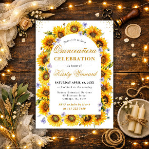Watercolor Sunflowers Border Frame Quinceanera Invitation