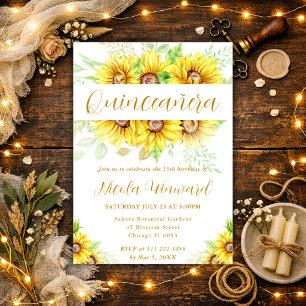 Watercolor Sunflowers Border Frame Quinceanera Invitation