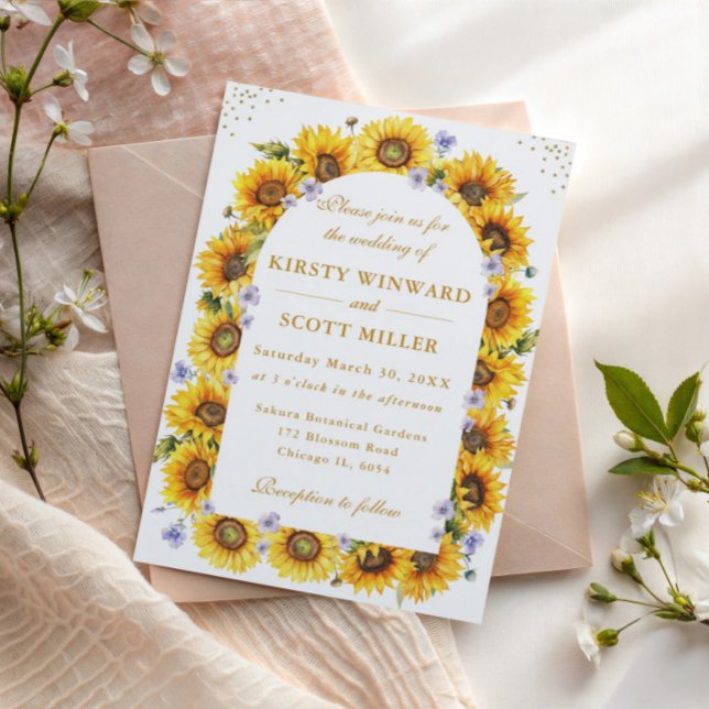 Watercolor Sunflowers Border Frame Wedding Invitation (Creator Uploaded)